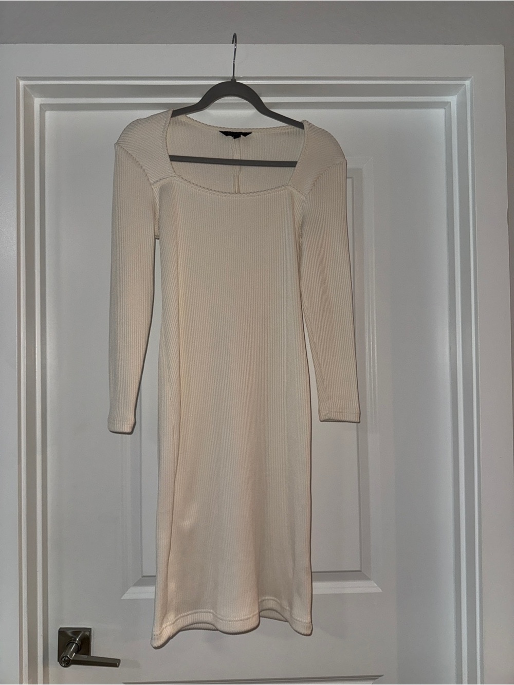 Women's Cream Ribbed Long-Sleeve Knit Dress